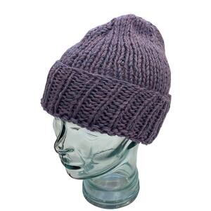 Lavender / Purple Hand Knit Chunky Knit Cuffed Beanie / Hat, OS